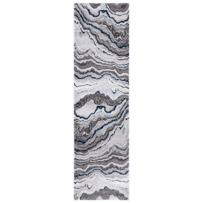 Swindle Abstract Gray/Blue Area Rug, Runner 2'3" x 8'