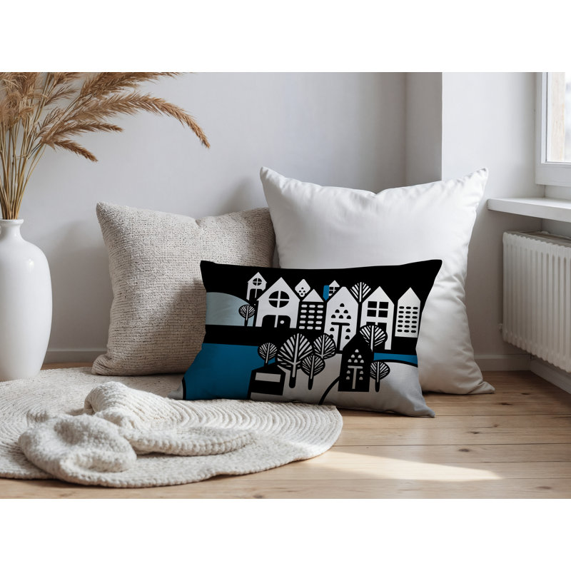 Oreiller rectangulaire réversible intérieur / extérieur Hansen, Turquoise, Rectangle H 14 po x l 20 po