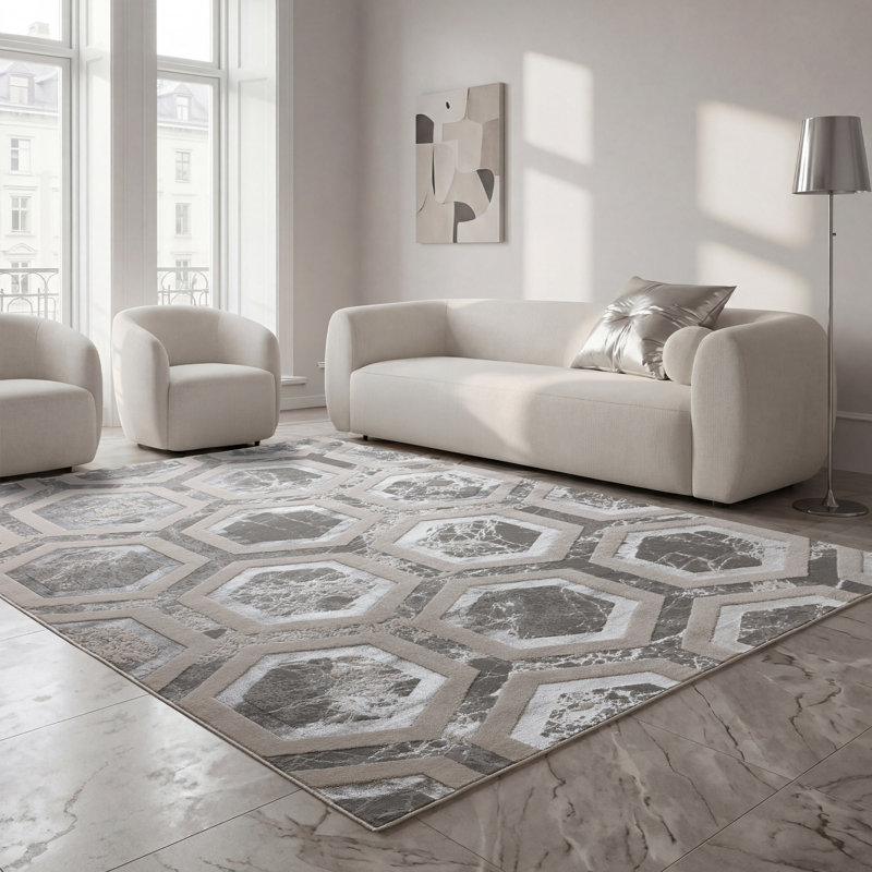 Aurora AU12 Crystal Metallic Silver Area Rug, Rectangle 200 x 290cm