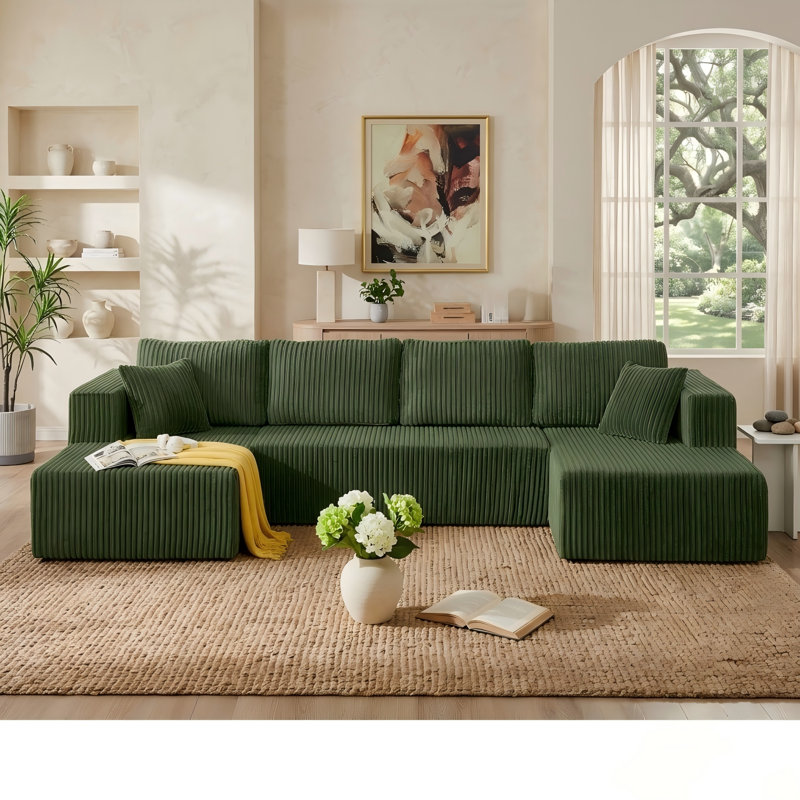 Canapé modulaire en velours côtelé 132 po, Green Corduroy