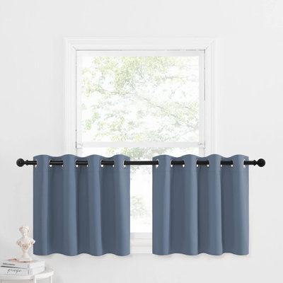 NICETOWN Blackout Small Window Valances, Rustic Farmhouse Curtains Grommet Top Thermal Insulated Window Drapes for Kitchen/Bathroom/Basement, 2 Panels.