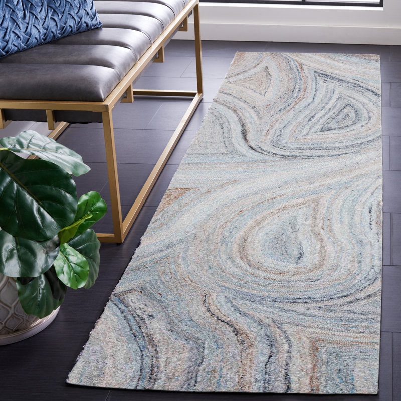 Tapis abstrait beige / bleu Abstract 147, Tapis de couloir 2 pi 3 po x 8 pi
