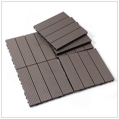 Wood Plastic Composite Deck Tiles Set Of 20, Easy To Install, Weather-Resistant, Ideal For Patios, Balconies, And Rooftops