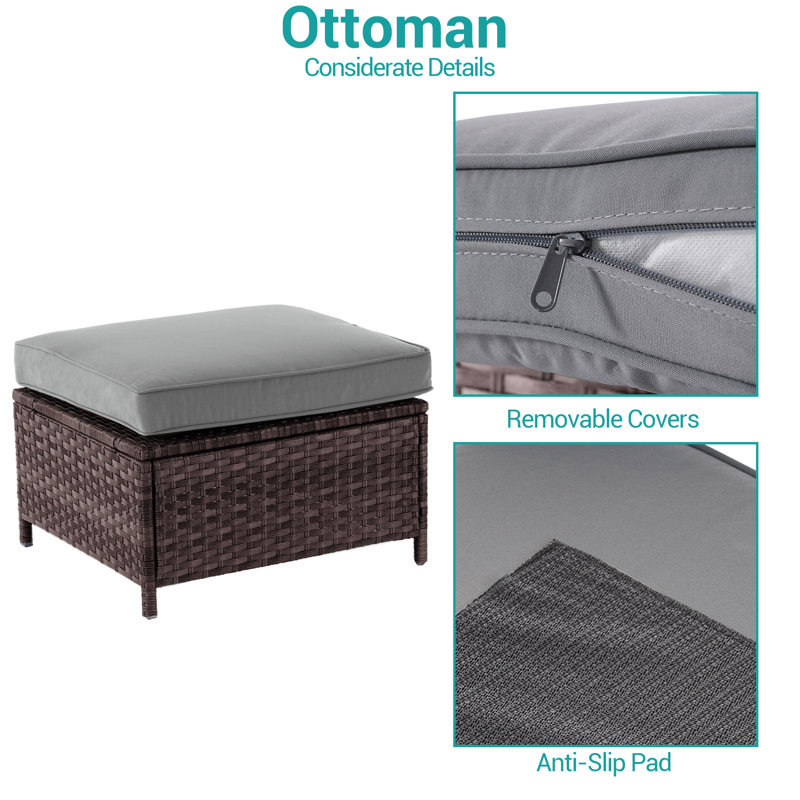 Repose-pieds d'extérieur avec coussin (ensemble de 2), Gris, Brun