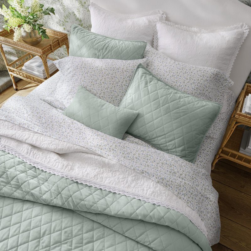 Twin Sage Green Velvet Reversible Quilt Set with Shams