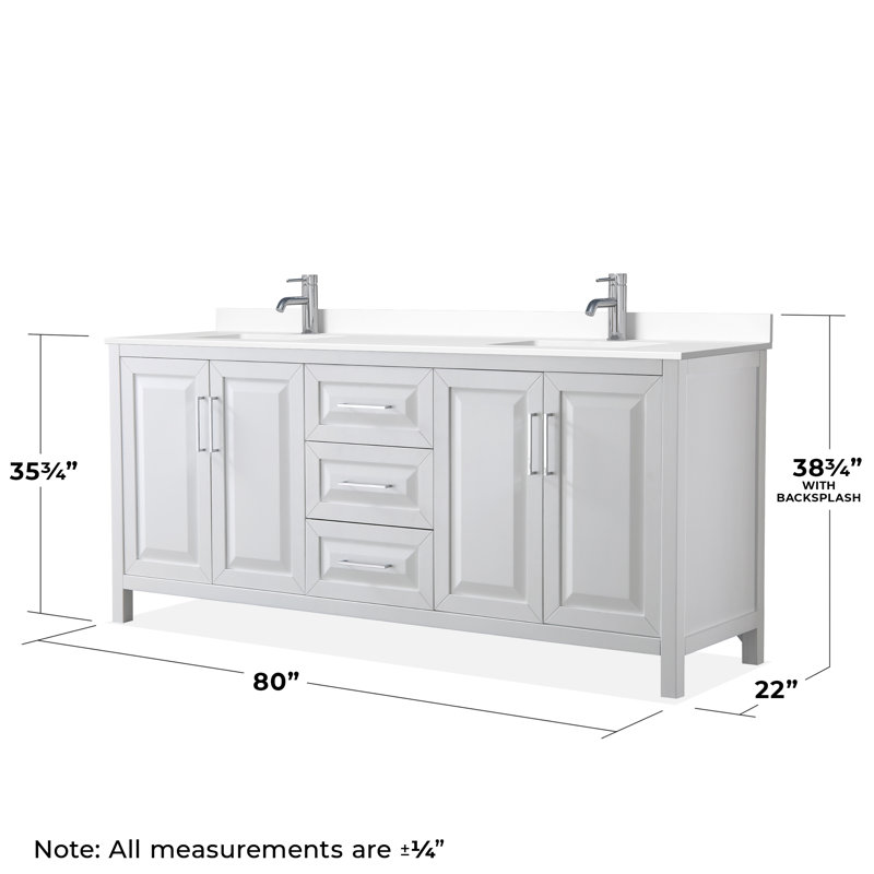 Daria 80'' W Double Vanity, White Cultured Marble, White, Polished Chrome