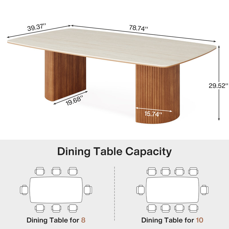 Dining Table With Unique Travertine Slab Top And Semi-Circular Stripe Base （1 item 2 packages）