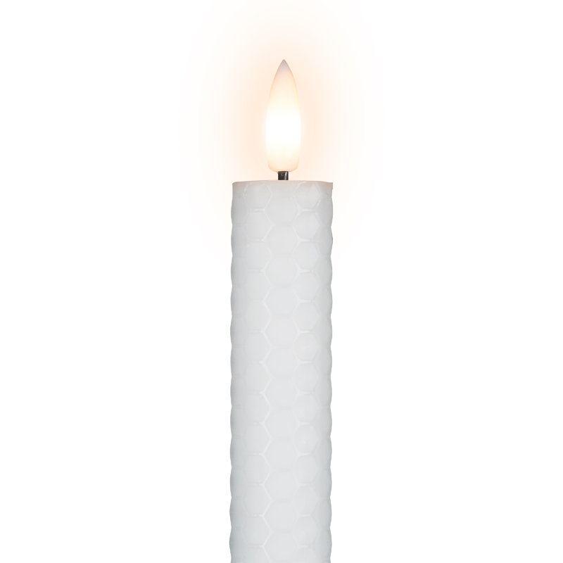 LED Flickering Flameless Taper Honeycomb Christmas Candles - 9.5" - White - Set Of 2, White