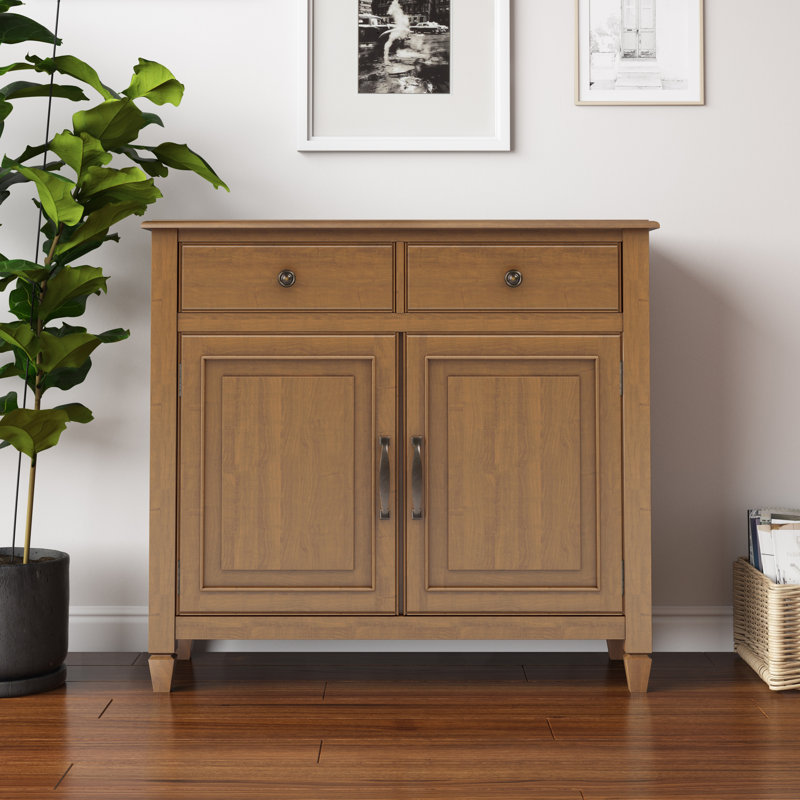 Connaught 40"W Solid Wood 2-Shelf Entryway Storage Cabinet with 2 Storage Drawers, Light Golden Brown