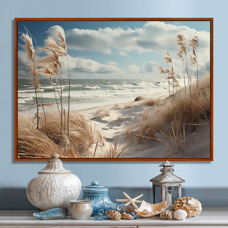 «Beach Winter Reverie III - Coastal Beach Sand», art mural, H 12 po x l 20 po x P 1 po, Cadre flottant brun