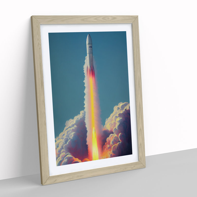 Enigmatic Spaceship Rocket 1 Piece Single Picture Frame Wall Art, 46cm H x 34cm W x 2cm D, Oak