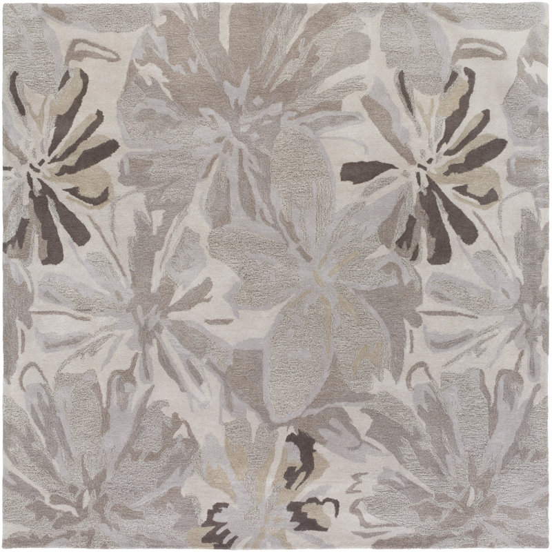 Elsberry Oriental Hand-Tufted Wool Light Gray Area Rug, Square 8'