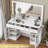 Vanity Desk with Lighted Mirror, RGB Glass Cabinet & Glass Top, White Makeup Dressing Table with 3 Drawers and 3 Color Modes for Bedroom-42731370