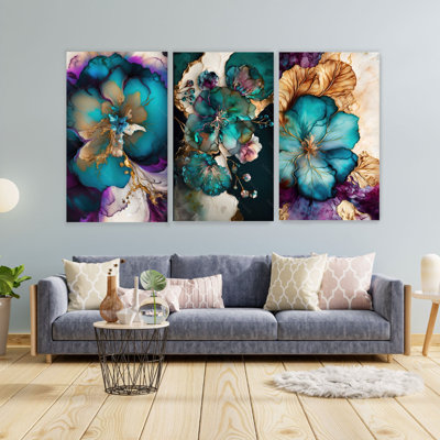 "Blossoms", reproduction d'art acrylique sur toile, 3 pièces