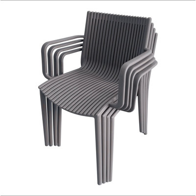 Holiday - 4Pcs Modern Stackable Plastic Armchair For Indoor/Outdoor Use – Ergonomic Slatted Back Design, All-Weather PP Material– Patio, Balcony, Cafe