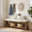Solid Wood Upholstered Shoe Bench With Storage Shelf
