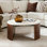 Table basse ronde cannelée avec plateau en travertin Jadida Celia