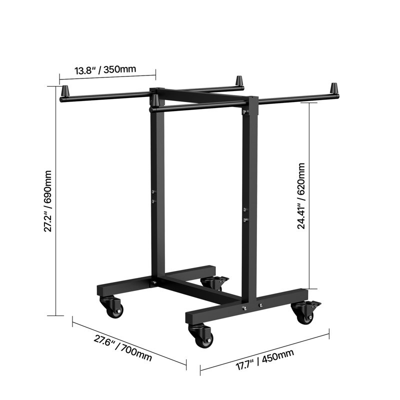 Étagère de rangement robuste pour chaises pliantes avec roulettes, chariot en forme de T d'une capacité de 90 kg (200 lb) pouvant contenir jusqu'à 14 chaises, noir mat