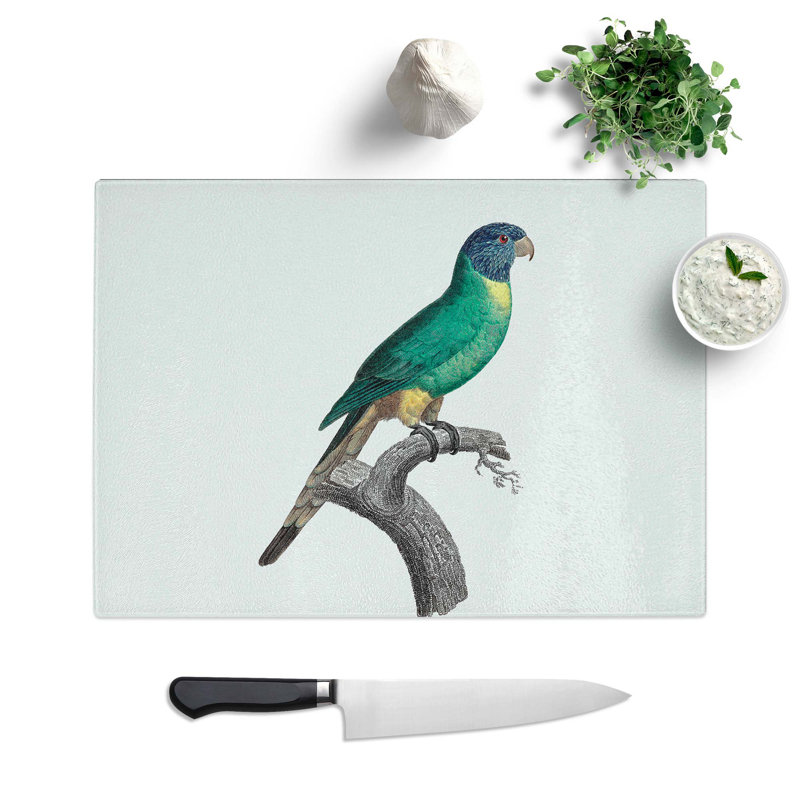 Tempered Glass Blue-Crowned Parakeet Chopping Board, 39 cm W x 28.5 cm L