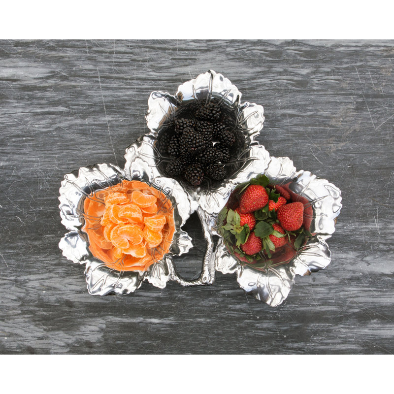 Grape Leaf Aluminum 3-Bowl Serving Dish