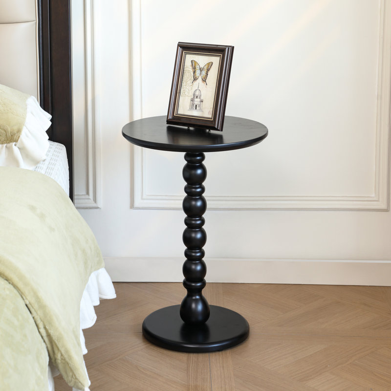 Solid Wood Round End Table,Side Table,Night Stand, Espresso Wood, Black