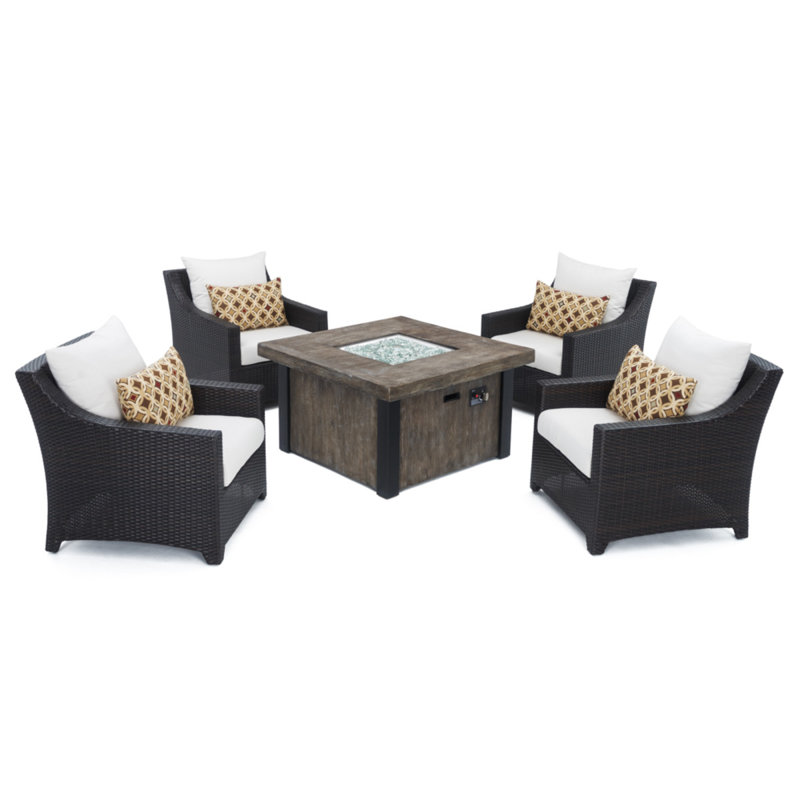 Fionnula 5 Piece Wicker Multiple Chairs Seating Group With Sunbrella Cushion Covers, Spectrum Cayenne Sunbrella® Plainweave