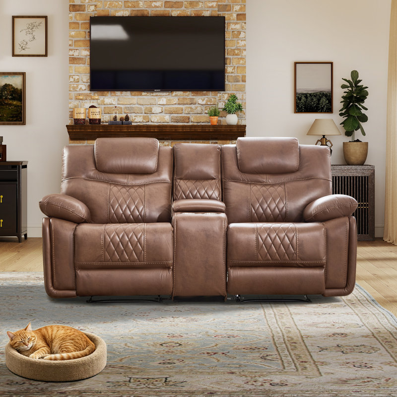 78"  Leather Manual Reclining Loveseat Sofa, 2-Seater Recliner Couch With Storage And Cupholders, Brown Faux Leather