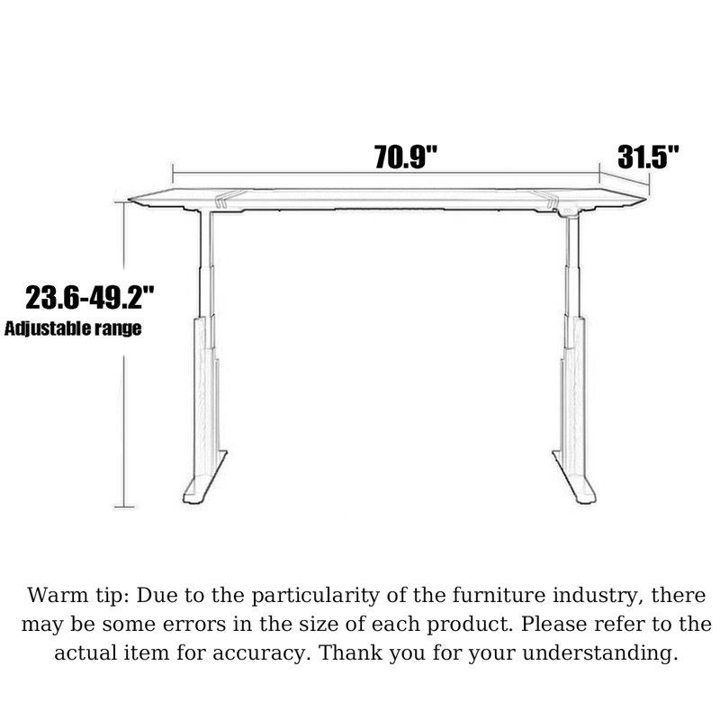 Bureau réglable en hauteur revêtu de cuir avec pieds en acier, H 23,6 po x l 70,9 po x P 31,5 po