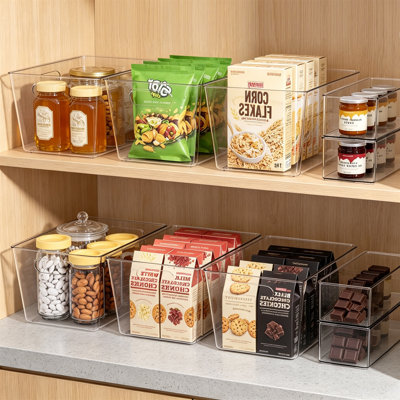 Storage Bins, Clear Plastic, 6 Large + 2 Small, Set of 8