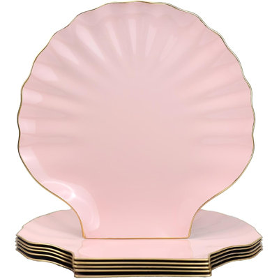 13" Scalloped Seashell Charger Plates – Set Of 6 Pink