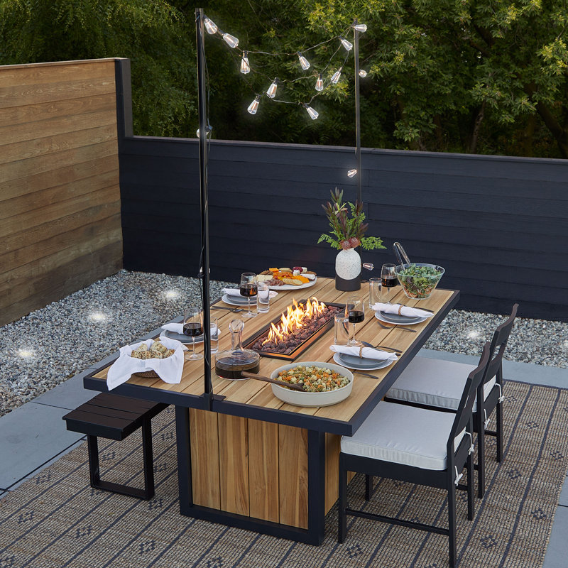 Bodhi 73" Rectangle Teak Dining Fire Table With Hidden Propane Tank Storage by Real Flame
