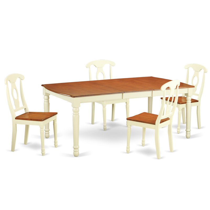 L'ensemble de mobilier de salle à manger 5 pièces comprend une table de cuisine rectangulaire avec rallonge papillon et 4 chaises de salle à manger, 42 po x 78 po, babeurre et cerise