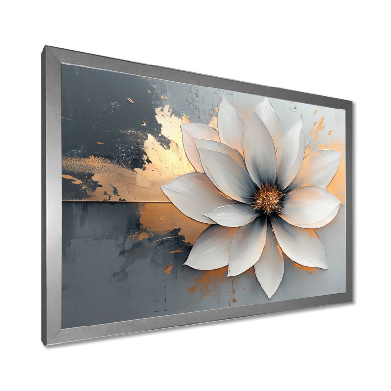 Golden Chrysanthemums Pure Form I - Chrysanthemums, art mural, Argent argent, H 30 po x l 40 po, Cadre simple