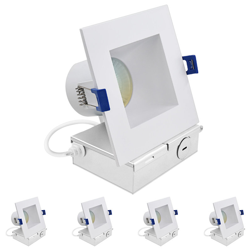 Plafonnier carré encastré à DEL Luxrite 4 pouces, 12W, 5CCT 2700K-5000K, 1060 lumens Downlight Canless à intensité variable, classé humide, classé IC, paquet ETL 4