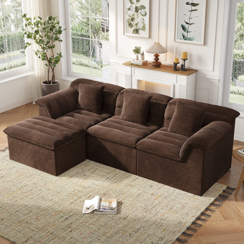 Canapé modulaire en nuage de 112 po avec repose-pieds profond Bonord, Café
