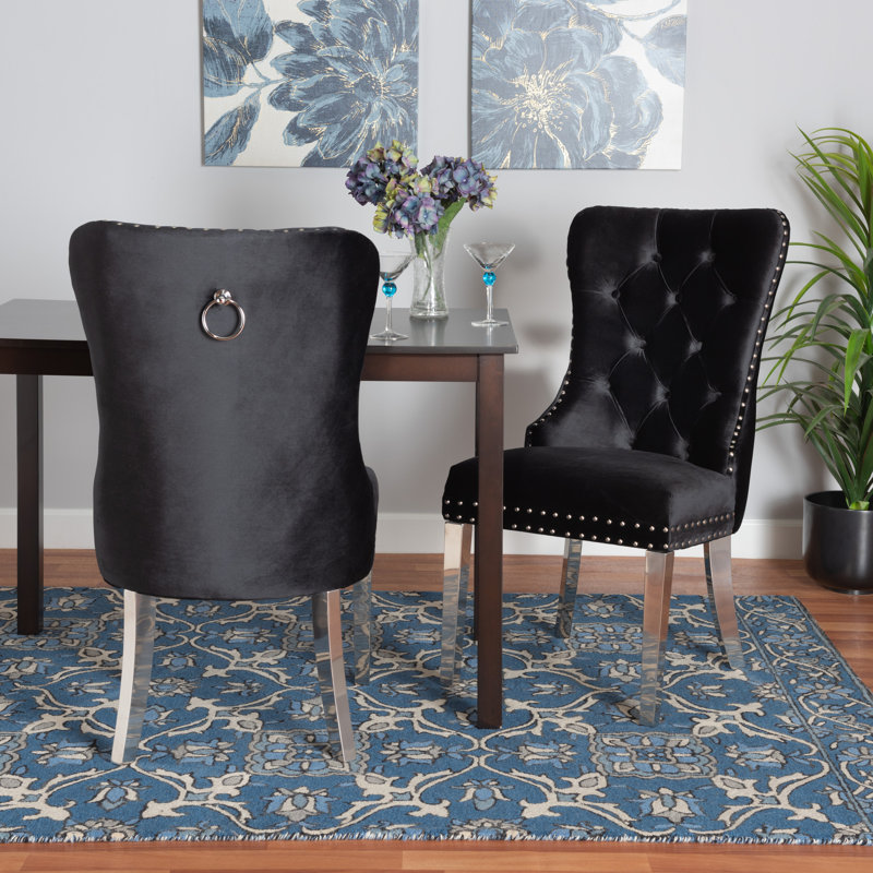 Chaise parsons rembourrée et rembourrée Micel, Noir / argent