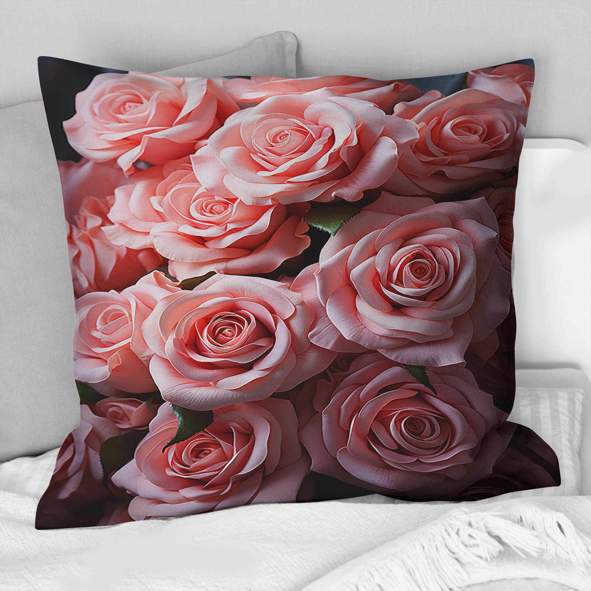 Design Art Pink Graceful Roses Bouquet - Roses Printed Throw Pillow ...