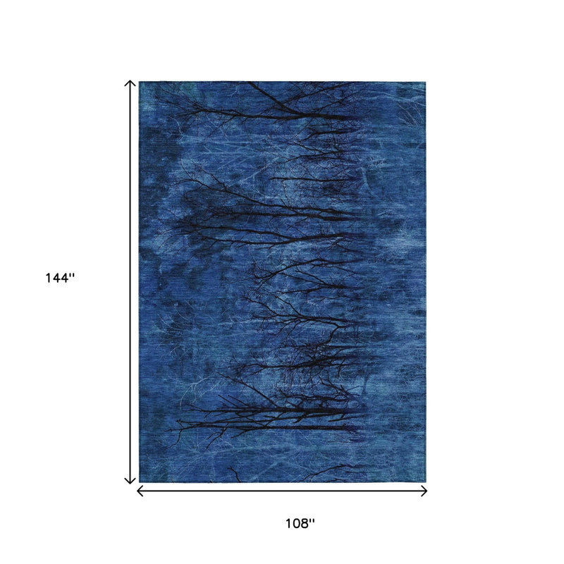 Tapis extérieur lavable floral bleu et gris anthracite 9 pi x 12 pi