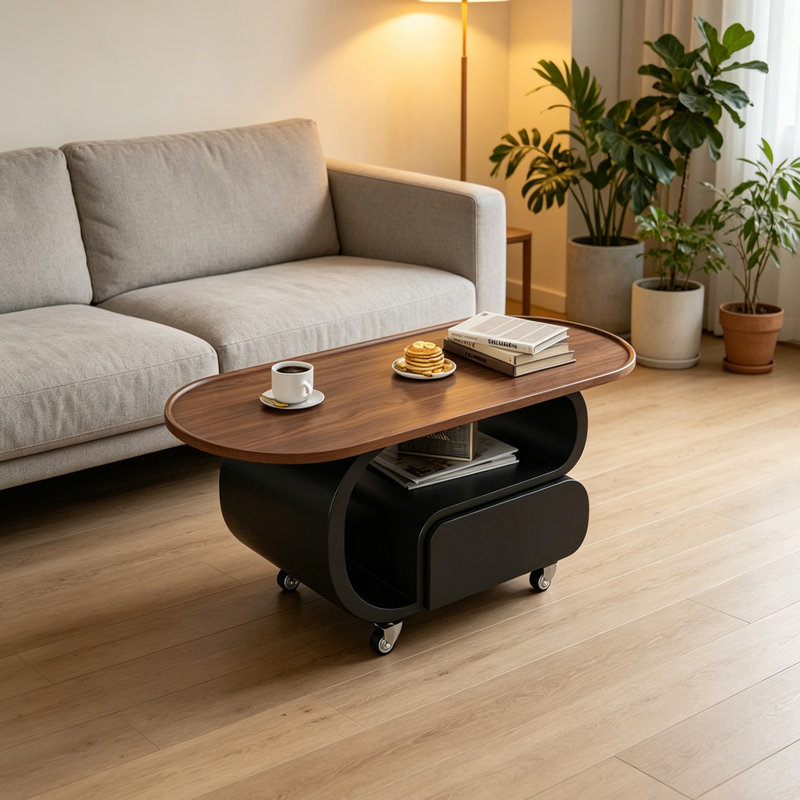 Table basse mobile Creativ, H 19,68 po x L 39,37 po x l 19,68 po, Noyer, Noir