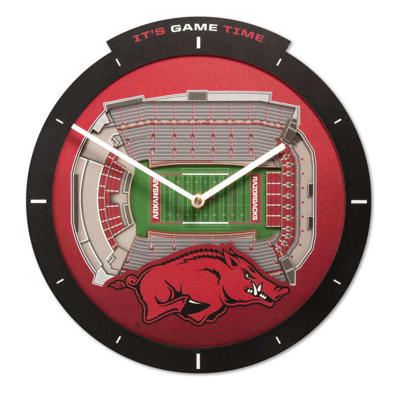  NCAA Arkansas Razorbacks Stadiumview 3D horloge murale, Horloge murale 3D Arkansas Razorbacks Stadiumview