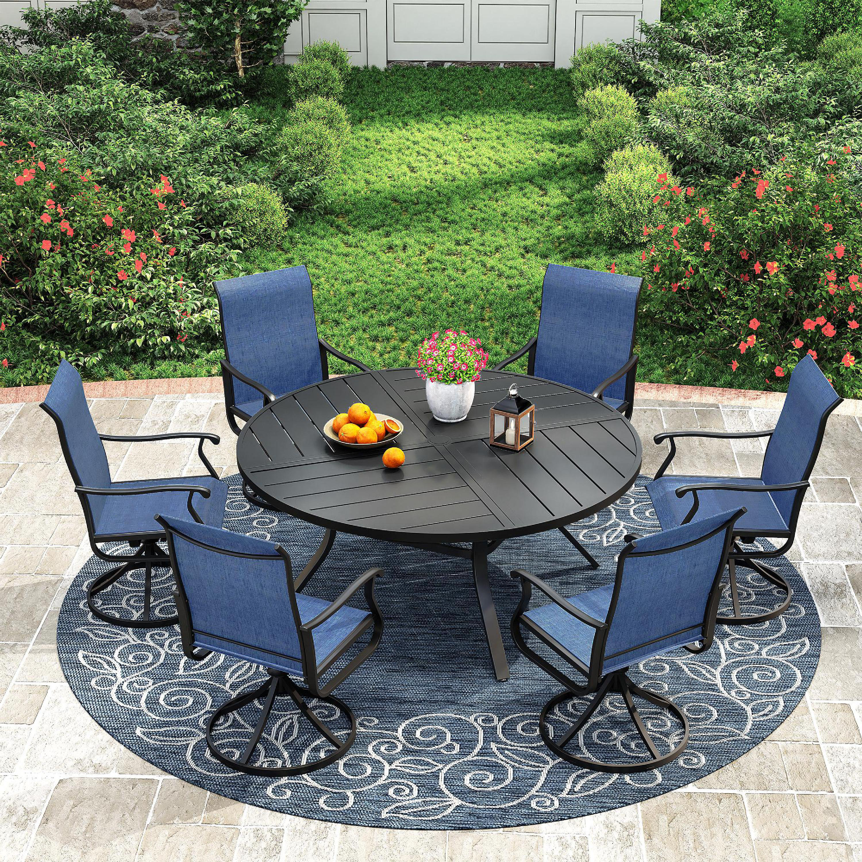 umbrella patio table with swivel chairs