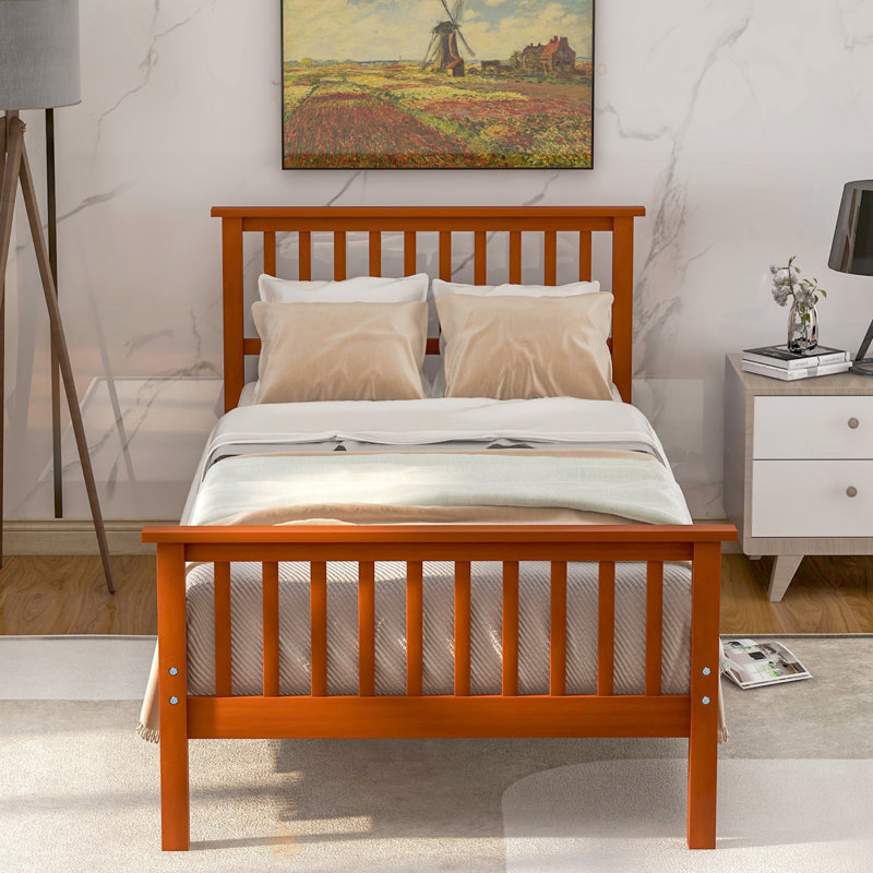 Lit plateforme en bois avec tête et pied de lit, Chêne