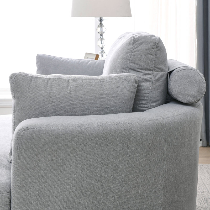 Fauteuil pivotant gris avec rangement - Revêtement en lin, salon confortable, espace hôtel recouvert de tissu, Gris clair