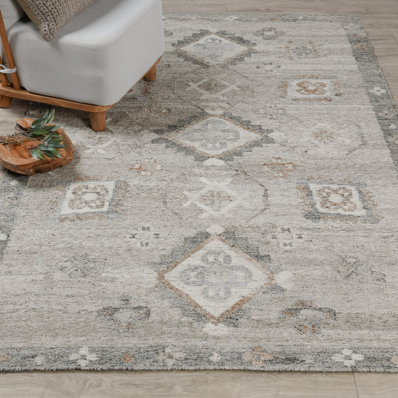 Lukens Hand Woven Recycled P.E.T Geometric Area Rug in Gray/Brown/Ivory, Rectangle 5' x 8'