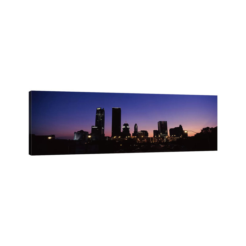 Downtown Skyline At Night, Oklahoma City, Oklahoma, USA by Panoramic Images - Wrapped Canvas Panoramic Print