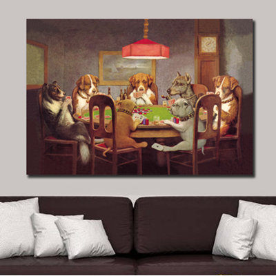 «Passing the Ace under the Table (Dog Poker)», reproduction d'art sur toile tendue