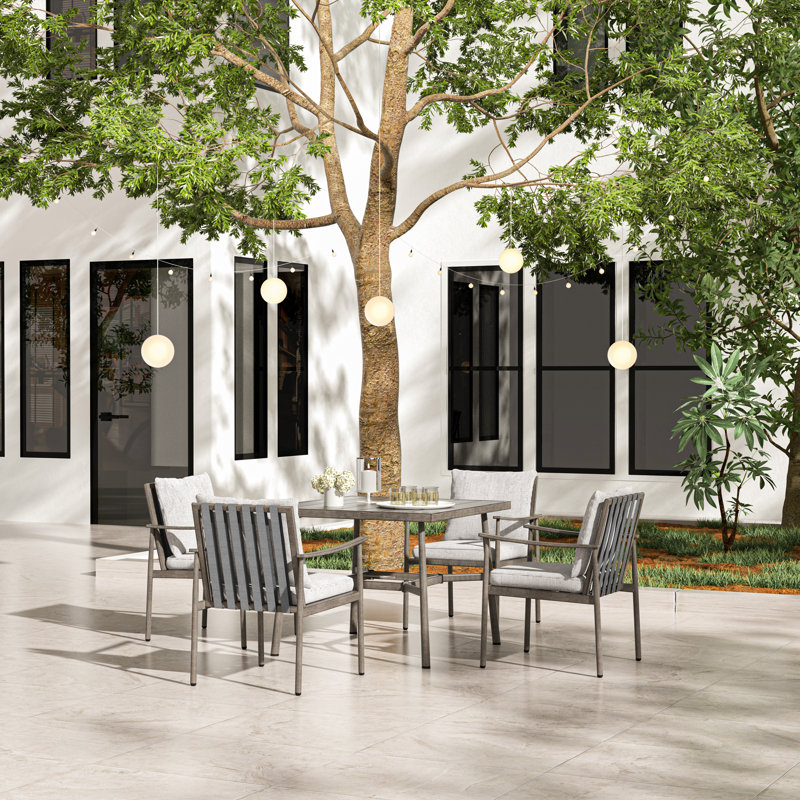 Chaises de salle à manger d'extérieur avec coussins 4 pièces Kashanti, Gris, Gris