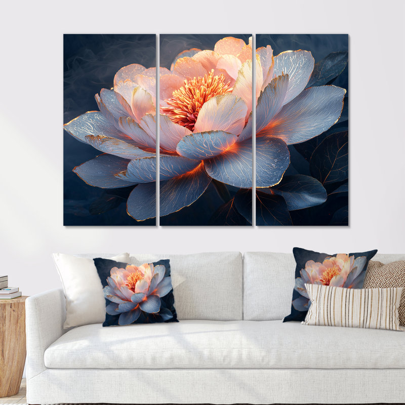 Ensemble de décorations murales pivoines roses et dorées, Toile tendue, H 40 po x l 60 po x P 1 po