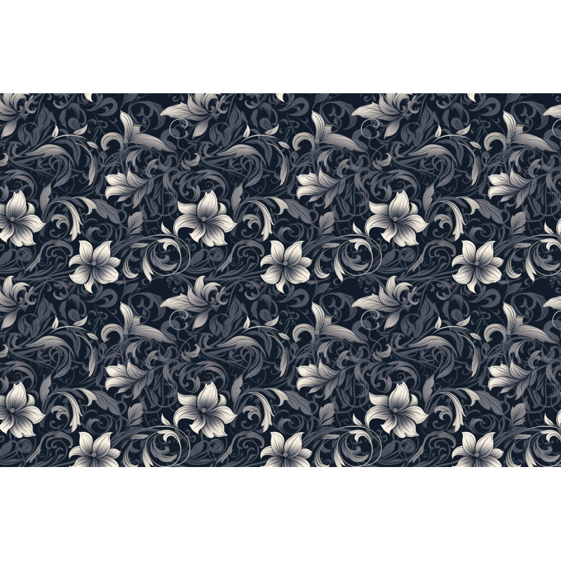 Machine Printed Comforter, Twin Extra Long Comforter, Navy/Silver Floral