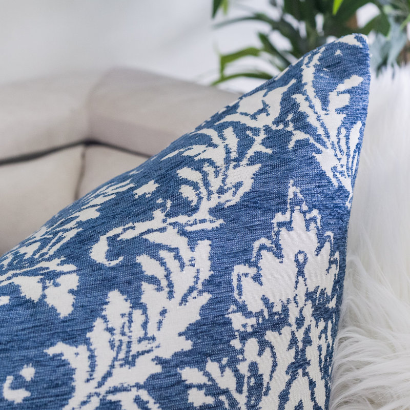 Damask Chenille Throw Pillow, Blue